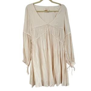 Sancia Anita Cream Silk Boho Babydoll Dress Mini Womens S V Neck Cottage Core